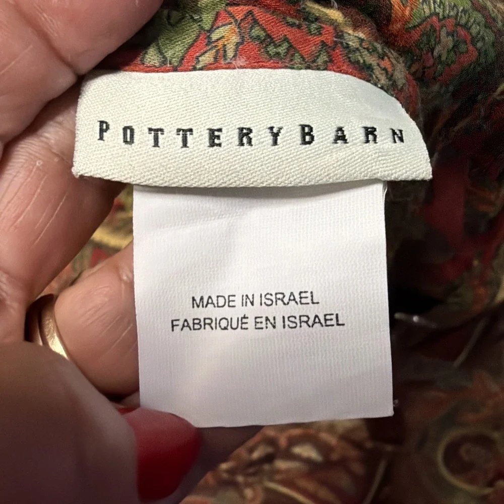 POTTERY BARN Caroline Paisley Duvet Cover King  Red Green Cotton Sateen